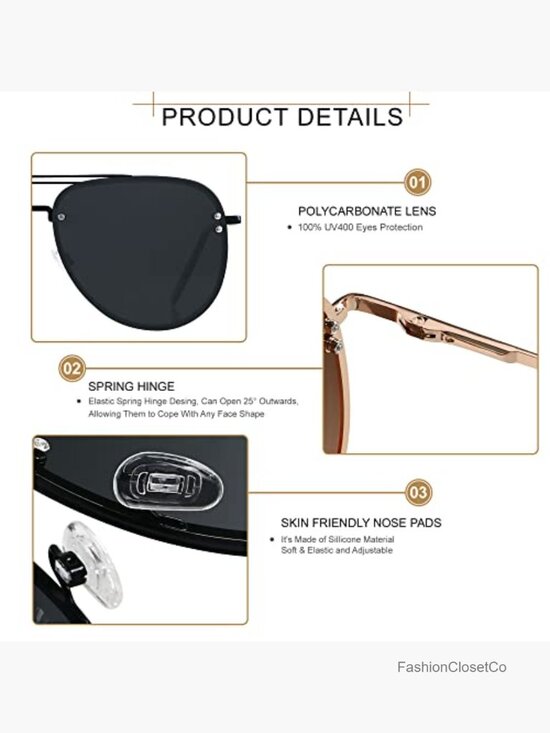 Oversized Aviator Rimless Metal Frame Sunglasses with Spring Hinges main image 4